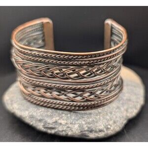 Adjustable Braided Metal Cuff Bracelet • Textured Multi‑Band Design • Boho Art